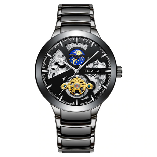 Tevise Automatic Mechanical Luxury Mens Business Wrist Watche with Sun/Moon Phase